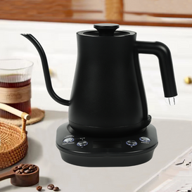 YUEKON – théière électrique numérique à col de cygne, avec Logo personnalisé, en acier inoxydable noir, bouilloire numérique