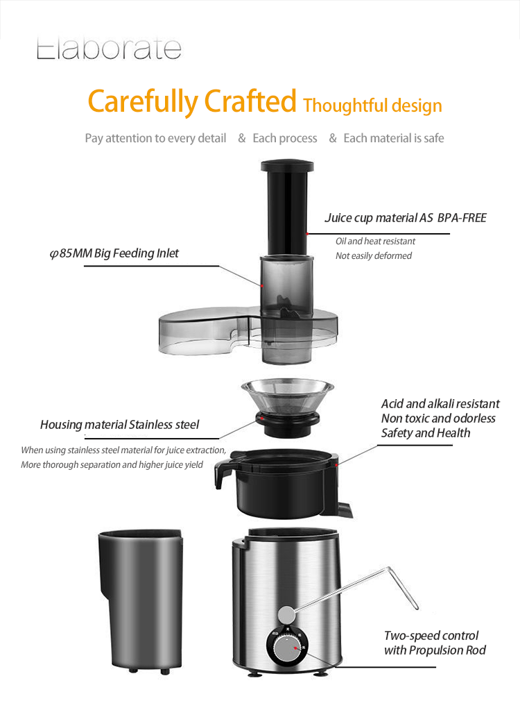 Arger bouche d'alimentation grande goulotte d'alimentation jus de l&eacute;gumes et de fruits &agrave; faible bruit 
