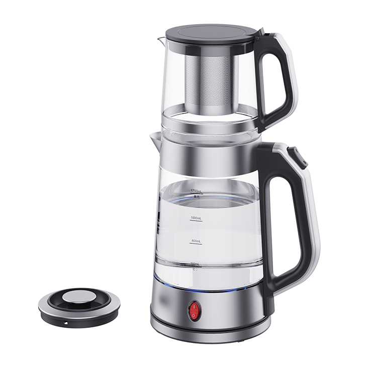  Samovar – théière combinée 2 en 1, Double théière en verre, bouilloire à thé 1,7 l + 1,0 l avec corps en verre, appareil de cuisine domestique 