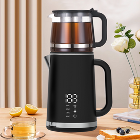 Bouilloire électrique moderne à Double paroi 1500w, Base à 360 degrés, 1,5 l + 1,1 l, bouilloire électrique intelligente à Double couche avec petite théière