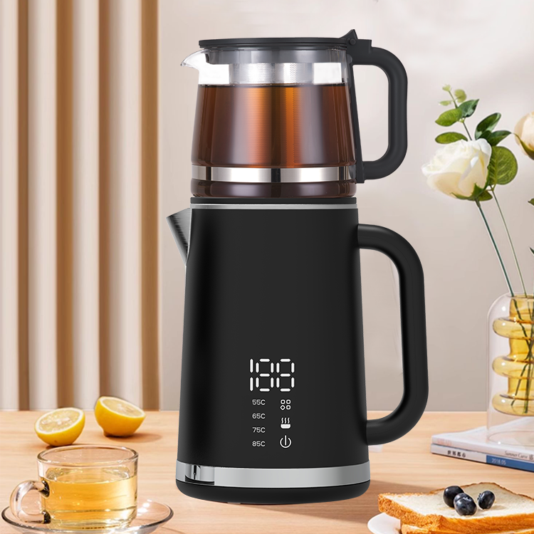 Bouilloire électrique moderne à Double paroi 1500w, Base à 360 degrés, 1,5 l + 1,1 l, bouilloire électrique intelligente à Double couche avec petite théière