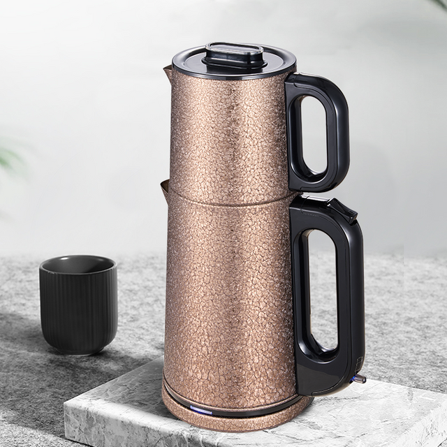 Double en acier inoxydable POT POOD GRADE Turkish 2 en 1 Machine à thé électrique Machine Thé fuite électrique Kettle avec filtre infuseur 