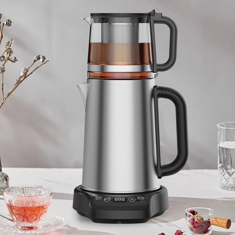 1500W Double bouilloire chauffage tactile Contrôle de thé numérique Digital Electricy Arear en acier inoxydable Samovar Turkish Tea Kettle
