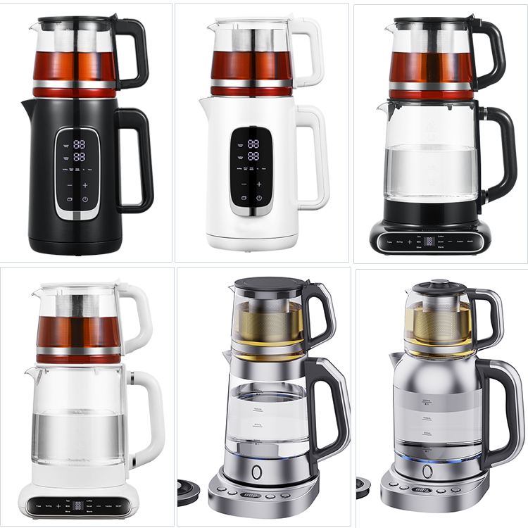 Bouilloire électrique en verre, Base rotative à 360 °, 1,5 l + 1,1 l, théière élégante, Samovar électrique turc et russe 
