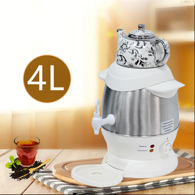 Samovar électrique 2 en 1, théière en céramique blanche émaillée de 5 litres, théière élégante turque russe
