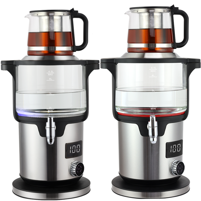 Chauffe-eau Transparent arabe du moyen-orient, machine à thé turque avec Base de contrôle de la température, Double théière Samovar avec infuseur