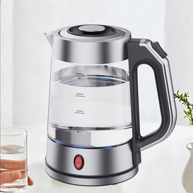 Bouilloire électrique à arrêt automatique de 1.7 litres, bouilloire en verre à haute teneur en Borosilicate, lumière bleue argentée, bouilloire à eau mécanique Oem Odm