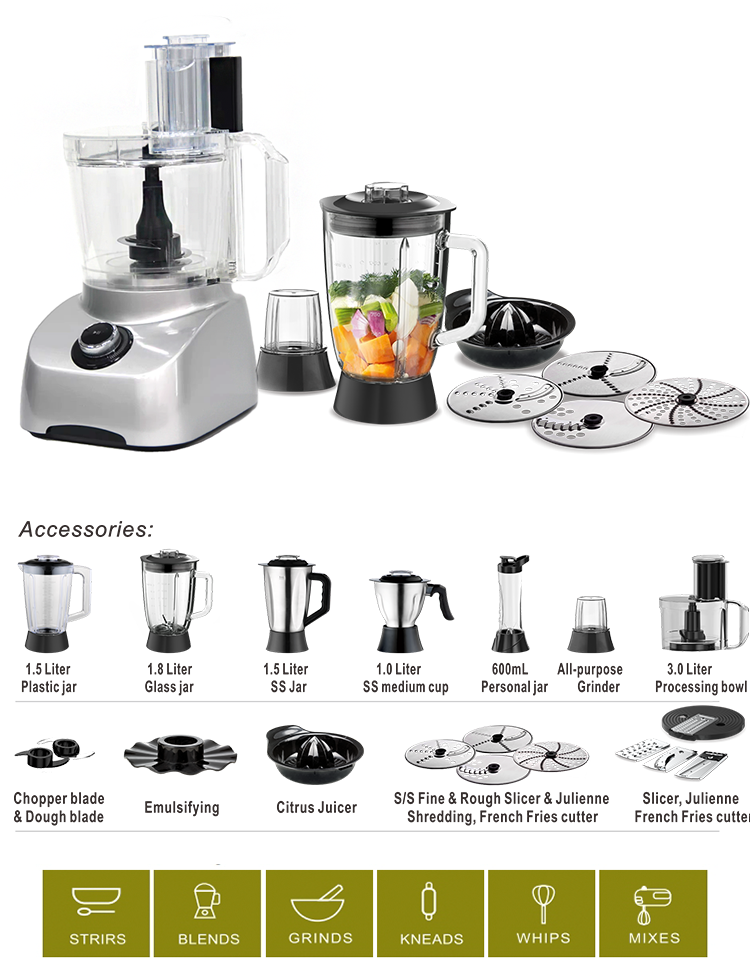 Mélangeur Portable 1200w, 3,0 l, Machine de cuisine, support de pâte, mélangeur d'aliments, Table, robot culinaire, hachoir à viande électrique