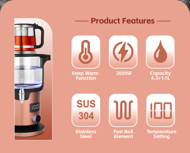 Appareils de cuisine garder au chaud bouilloire à thé en verre 5,6 l grande capacité affichage numérique contrôle de brassage bouilloire bouillante pour le thé