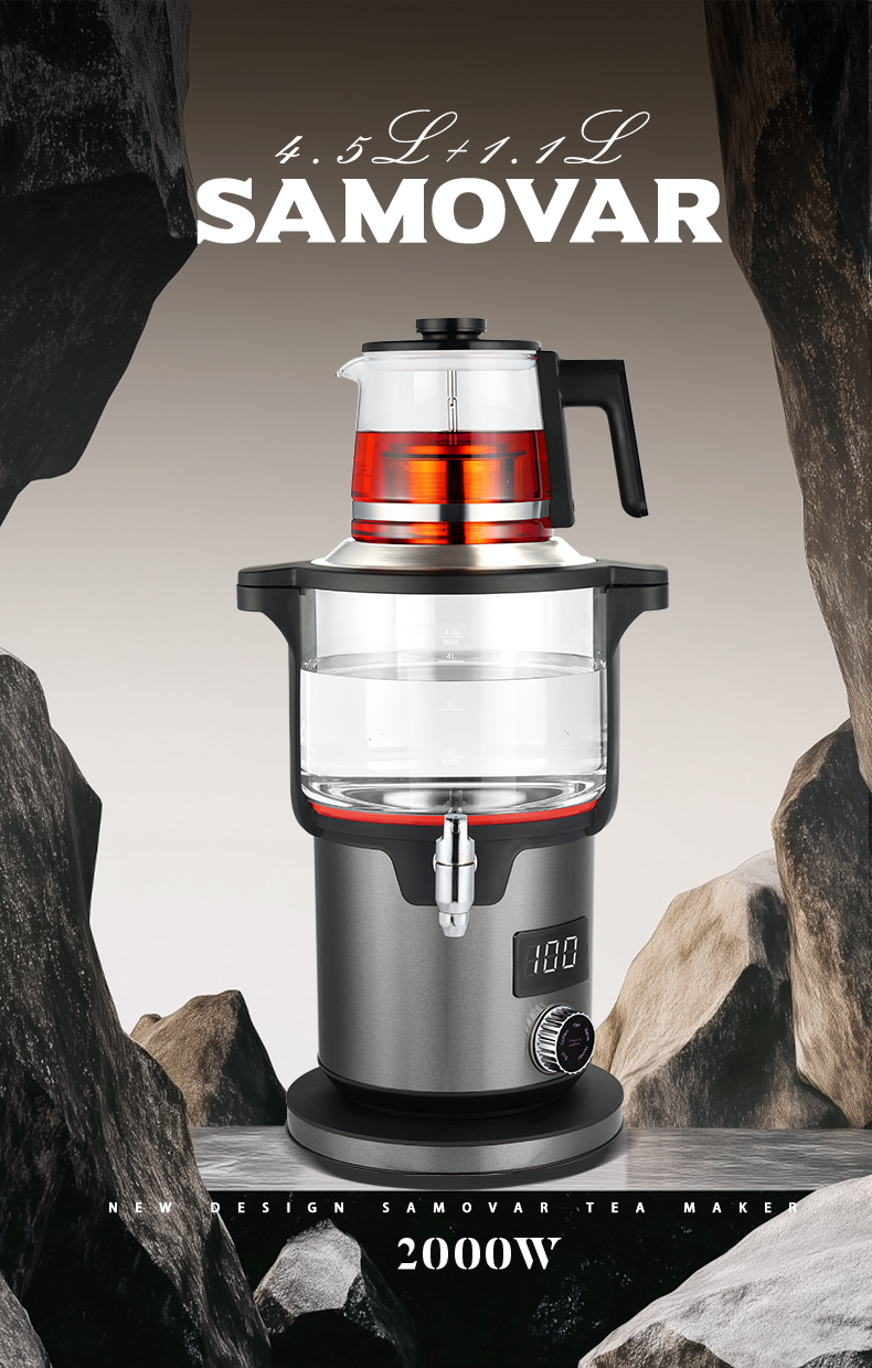 Samovar &eacute;lectrique avec th&eacute;i&egrave;re en verre 