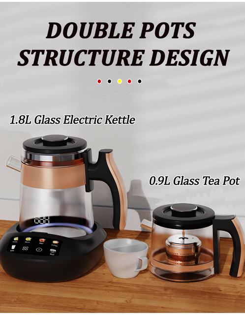 Appareils ménagers théière en verre Borosilicate Portable chauffe-eau Double machine à thé turque électrique avec infuseur amovible