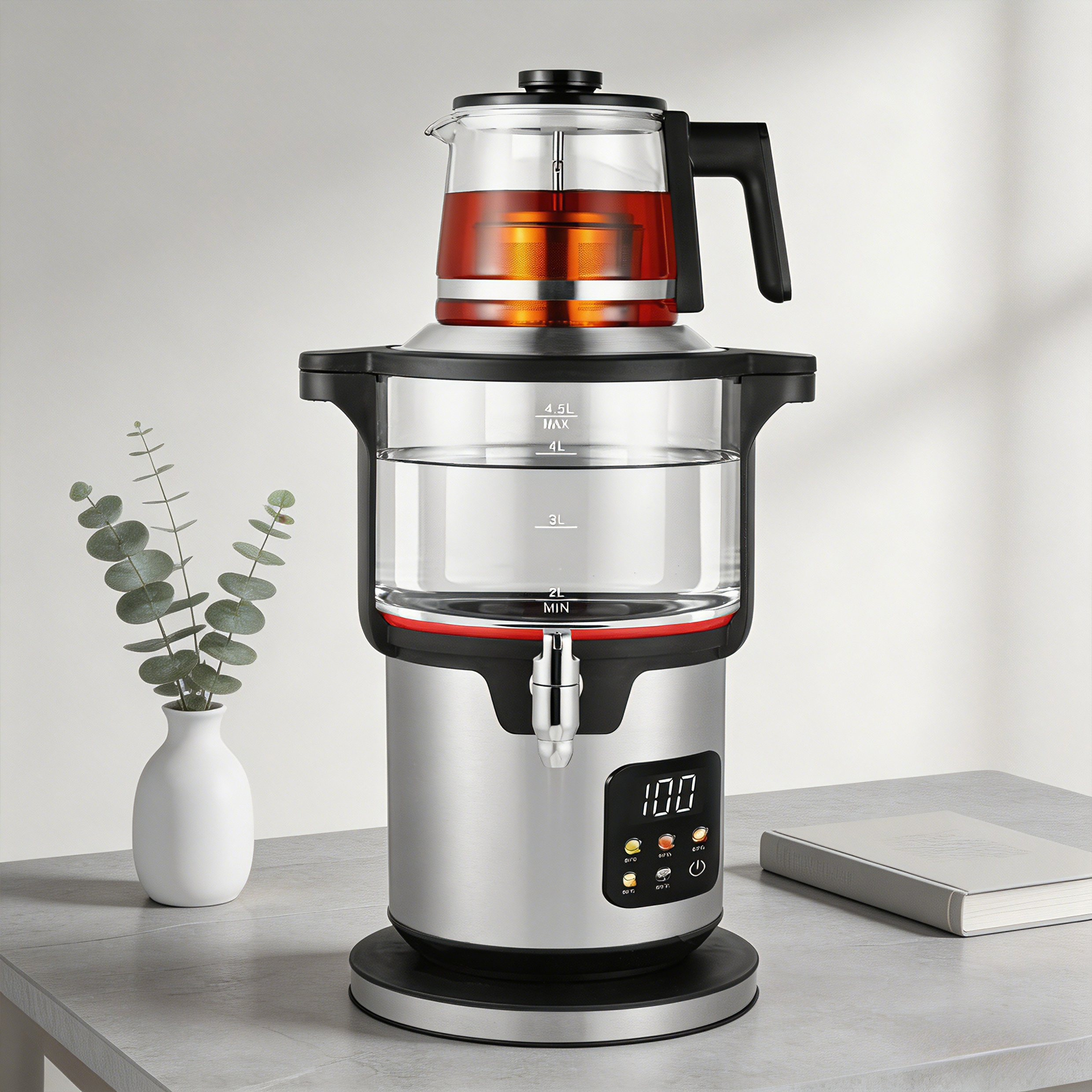 Samovar intelligent à grand écran tactile couleur, Base en acier inoxydable 304, machine à thé électrique 2000W, élément chauffant pour Samovar