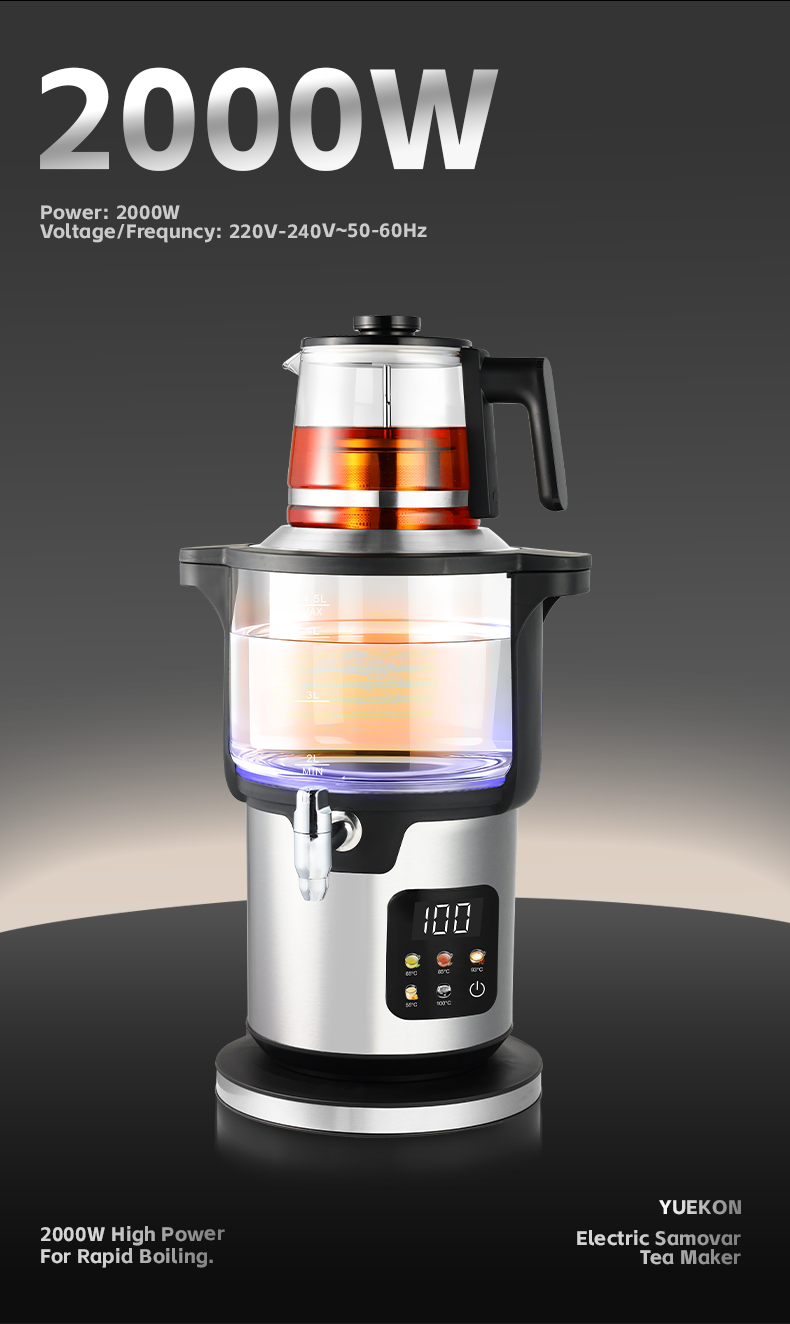 Fabricant de bouilloire électrique, élément chauffant pour faire du thé, Samovar en verre électrique de grande capacité de 4,5 l avec indicateur LED