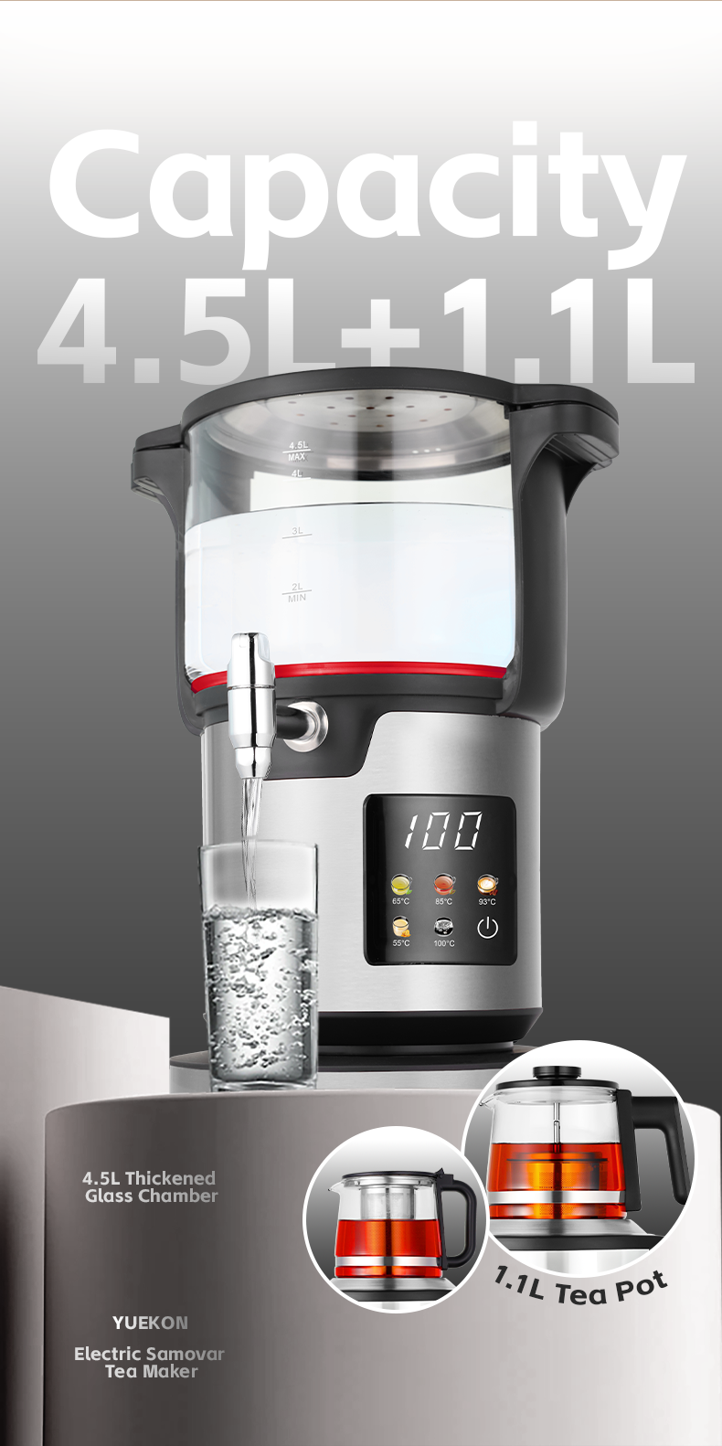 Samovar intelligent à grand écran tactile couleur, Base en acier inoxydable 304, machine à thé électrique 2000W, élément chauffant pour Samovar