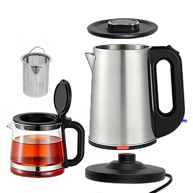 Appareil électroménager 2,0 L + 1,0 L Machine à thé électrique Samovar en acier inoxydable Base rotative à 360 degrés Garder au chaud Bouilloire électrique à contrôle de température