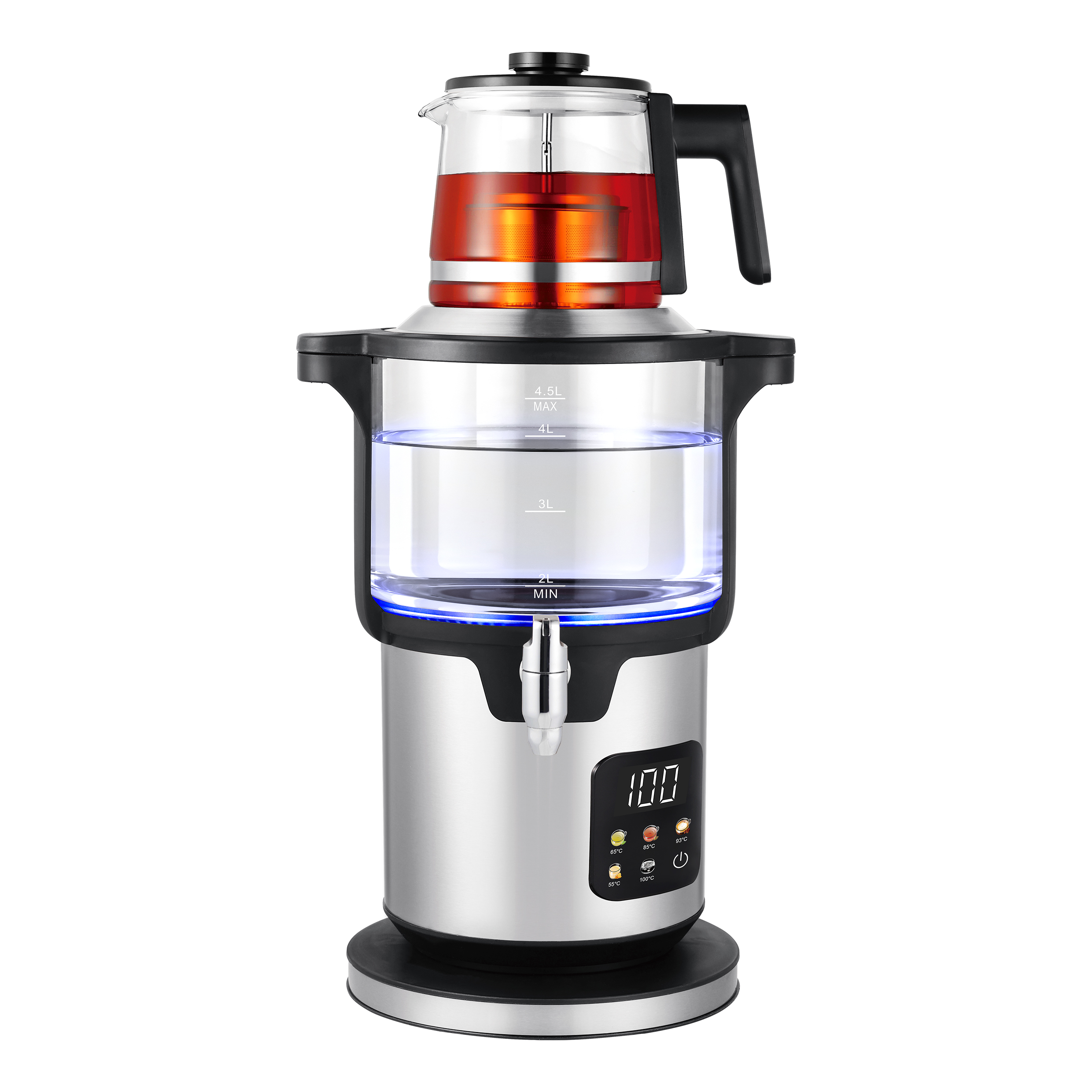 Fabricant de bouilloire électrique, élément chauffant pour faire du thé, Samovar en verre électrique de grande capacité de 4,5 l avec indicateur LED